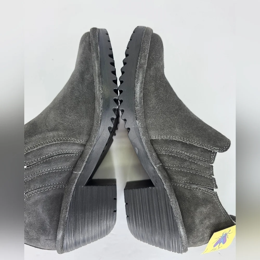 Fly London Wate Girl's Low Ankle Slip-On Booties Gray Suede Block Heel Size 13